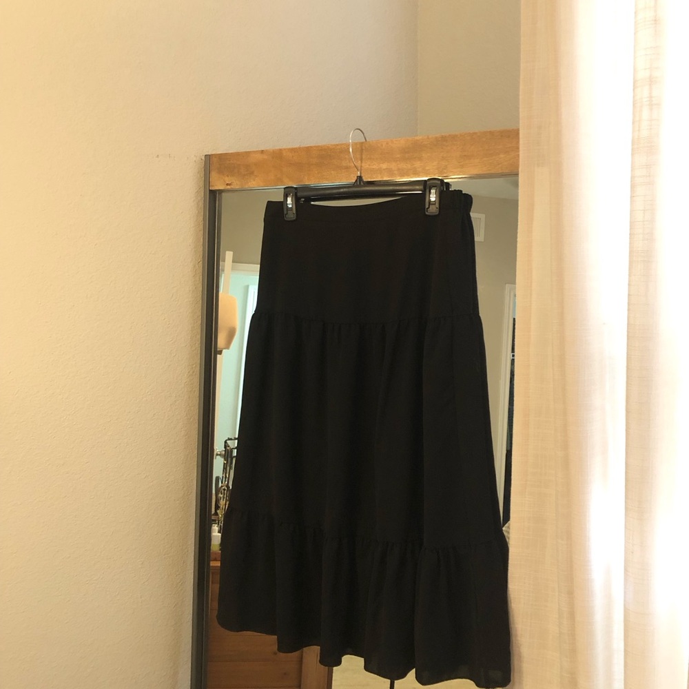 Black Tiered Midi Skirt